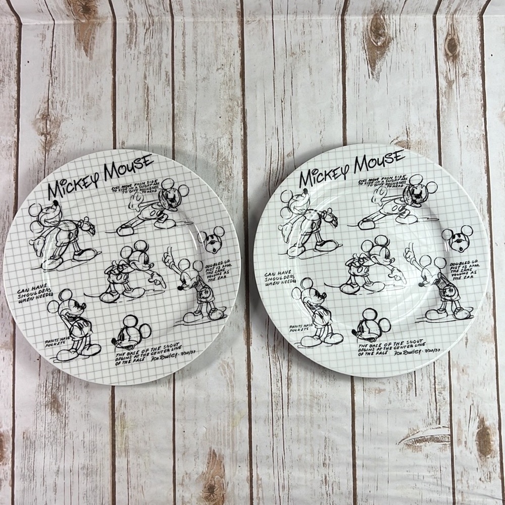 New Disney Mickey Mouse Sketchbook 10.5” Ceramic Dinner Plates ,Set of 2